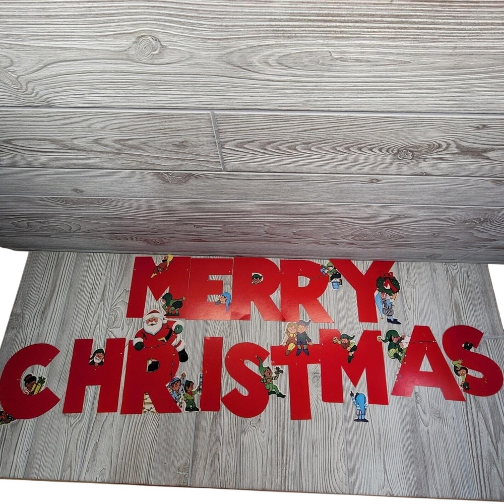 Merry Christmas Banner Garland Sign Letters Santa‎ Elves Holiday Decoration Vtg